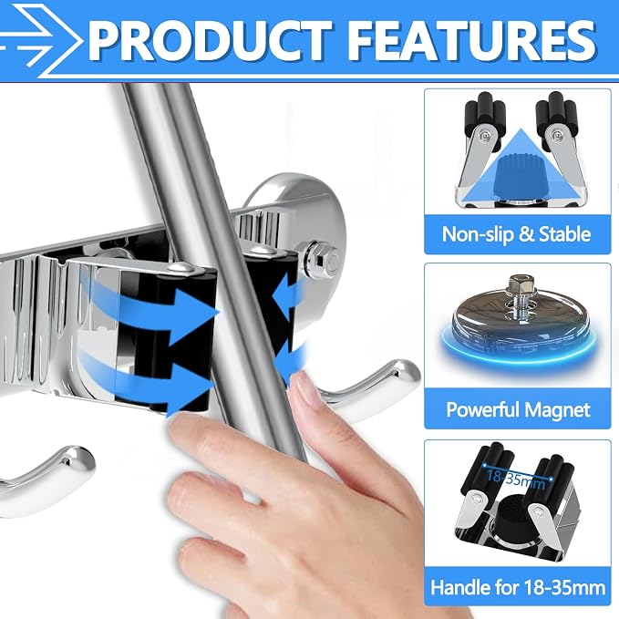 3-H Magnetic Broom Holder Wall Mount 2 Pack, 2-in-1 Dual Mount, 304 Stainless - Image 3