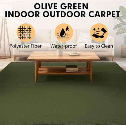 Marine Carpet,5 FT x 25 FT Olive Green Indoor Outdoor Carpet 0.2" Thick with Water-Proof TPE Backing, Non-Slide for Home, Patio, Porch, Deck
