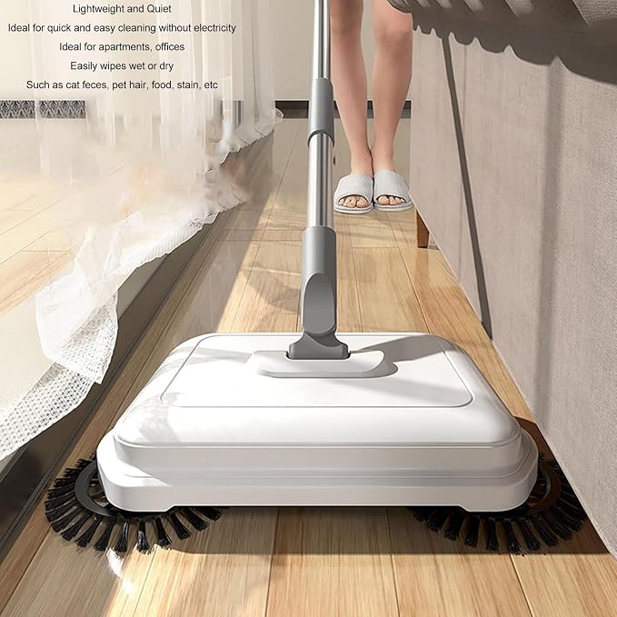 Zerodis Hand Push Sweeper, 2 in 1 Wet Dry Use 360 Degree Rotating Quiet Manual - Image 7