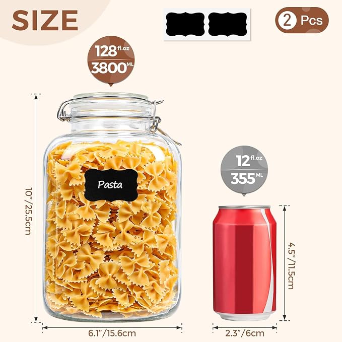 ComSaf 1 Gallon Glass Jar with Lid, Flour Sugar Storage Containers 128oz - Image 2