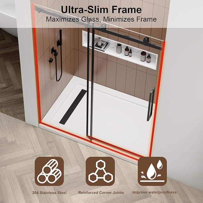 Luxury Soft-Closed Frameless Sliding Shower Door, 58–60” W x 76” H, 3/8" - Image 7