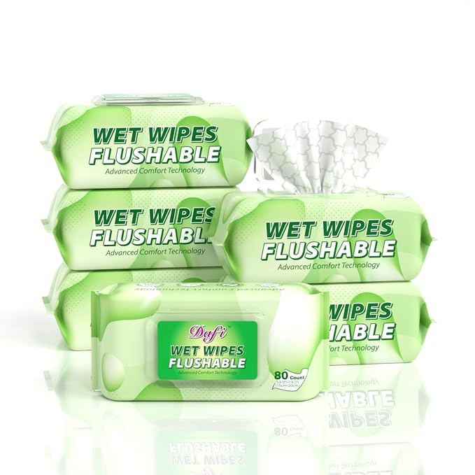 DAFI Flushable Wipes for Adult Wet Wipes, Total 480 Unscented Toilet Wipes by DAFI