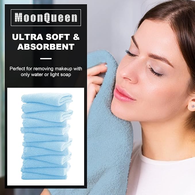 MOONQUEEN Microfiber Facial Cloths Fast Drying Washcloth 12 Pack - Image 2