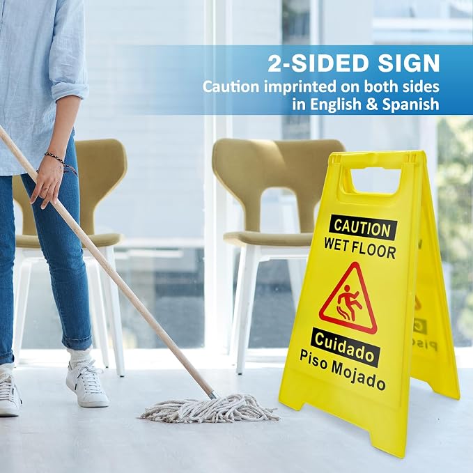 4-Pack Caution Wet Floor Sign, 17.5" Height, Bright Yellow, Double-Sided - Image 5