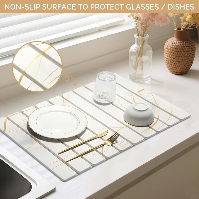 Large Stone Dish Drying Mat for Kitchen Counter, Foldable Water Absorbing - Image 4