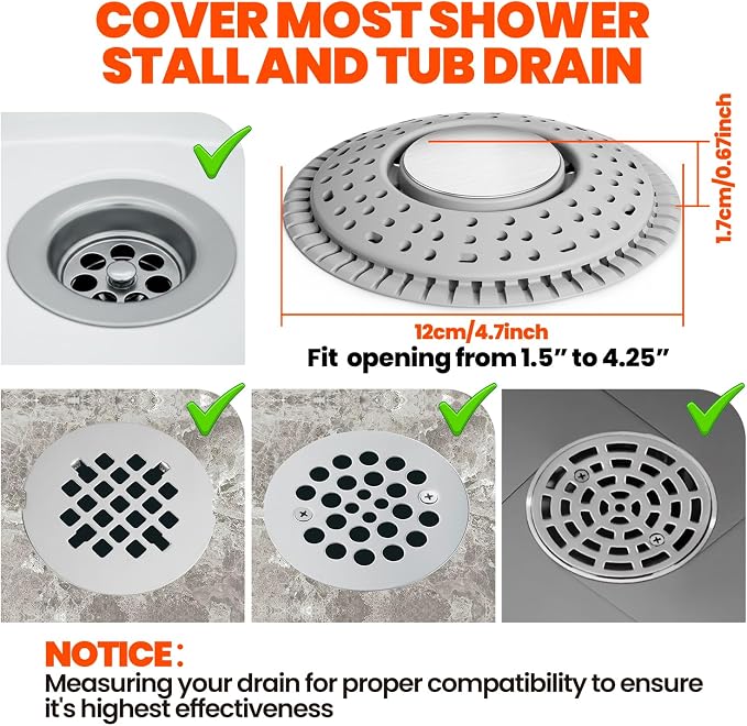 Shower Drain Hair Catcher, Upgraded 2Pack Premium Silicone Drain Protector & - Image 4