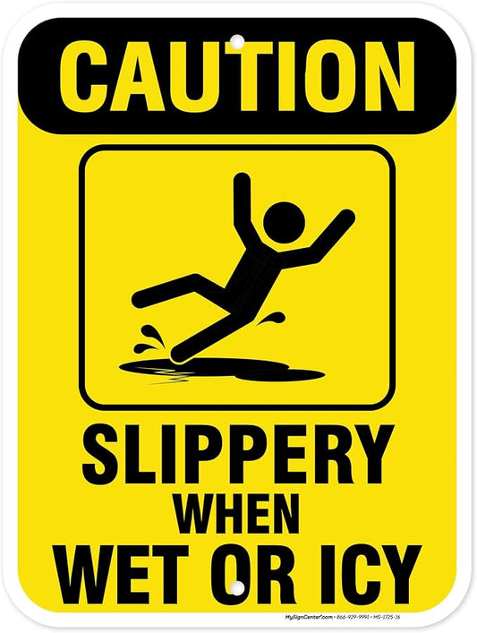 Caution Slippery When Wet Sign or ICY Sign, Fade Resistance, Indoor/Outdoor Use by MySignCenter