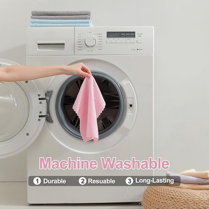 Jessy Home 80 Pack Reusable Paper Towels Pink Microfiber Cleaning Cloth Roll - Image 7