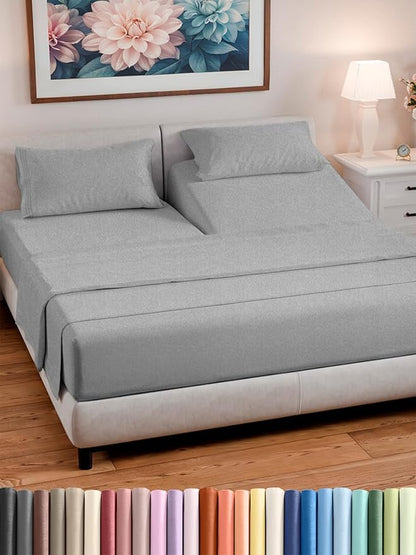 Split Head King Sheet Set – 4 Piece Flex Split Top King Sheets for Adjustable Beds - Fits 14” to 16" Mattress w/ Deep Pockets - Breathable & Cooling - Luxury Bedding and Wrinkle Free - Heathered Grey