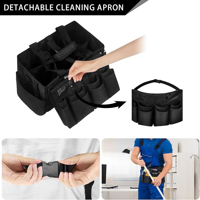 Large Cleaning Caddy Tote with Removable Divider, Heavy-Duty Wearable Apron - Image 3