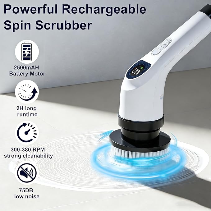 Electric Spin Scrubber for Cleaning, Adjustable Shower Brush - Image 2