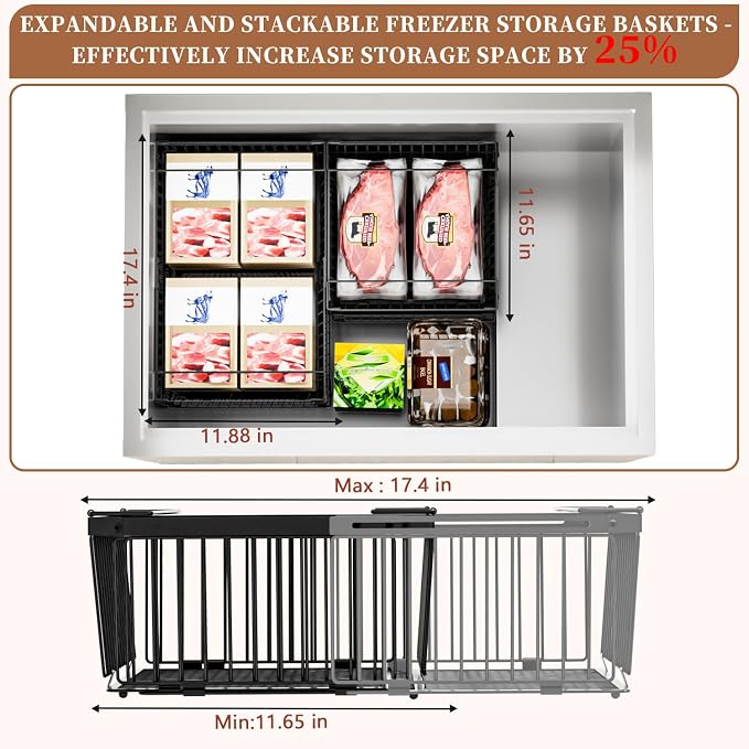 Large Freezer Organizer Bins，Upgraded Bottom Leak-Proof net，Fit 10 to 20 Cu Ft - Image 5