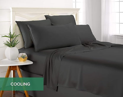 Pure Bamboo King Sheets, Genuine 100% Organic Viscose Derived from Bamboo Bed Sheet Set, Luxuriously Soft & Cooling, Double Stitching, 2 Year Quality Promise (King, Charcoal)