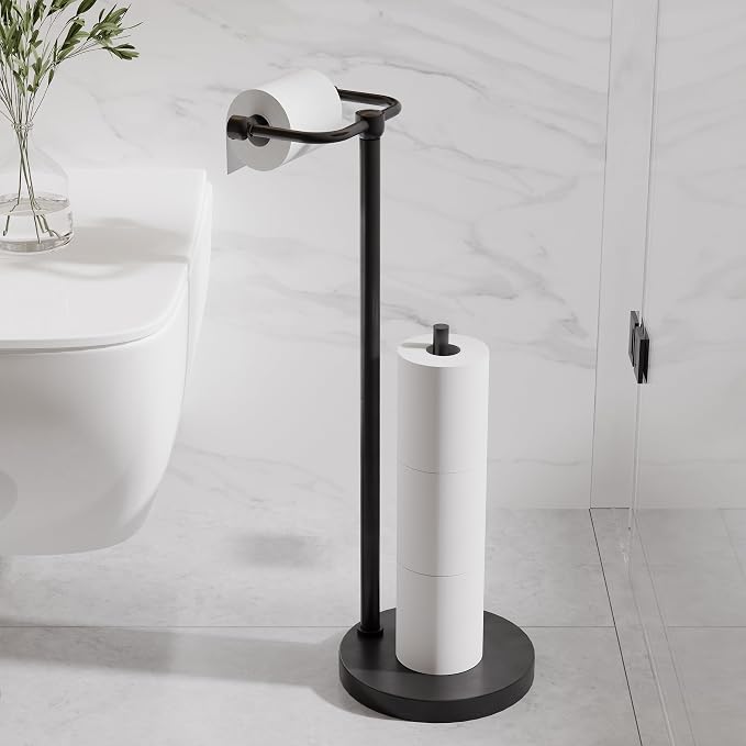 Toilet Paper Holder Stand, Post Pivoting Design Free Standing Toilet Paper - Image 2