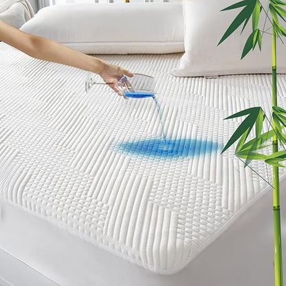GRT Full Waterproof Mattress Protector Rayon Bamboo - 3D Air Fiber Cooling Mattress Cover Breathable Ultra Soft, Mattress Pad Noiseless Fits up to 19'' Deep Pocket Washable