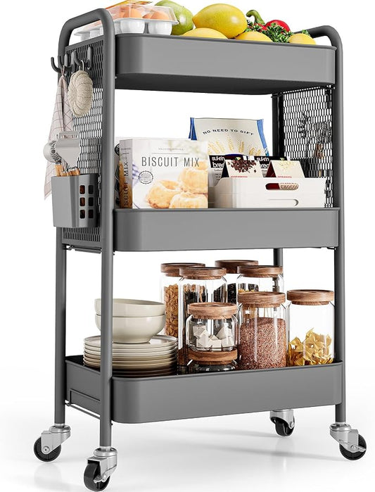 TOOLF 3 Tier Rolling Cart Storage Organizer, Metal Rolling Utility Cart by TOOLF