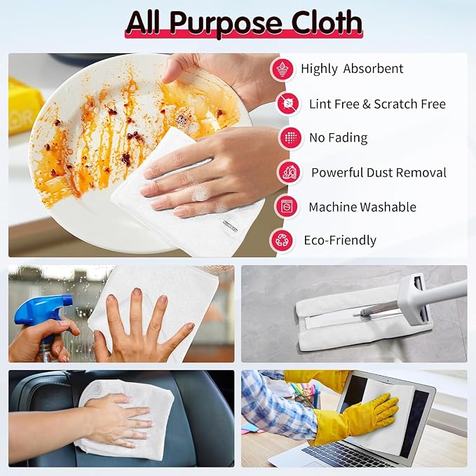 FIXSMITH White Microfiber Cleaning Cloth -Pack of 24, Highly Absorbent Cleaning - Image 5
