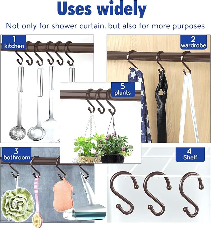 Metal Shower Curtain Hooks，Set of 12 Rings，Rust Resistant S Shaped Hooks Hangers - Image 6