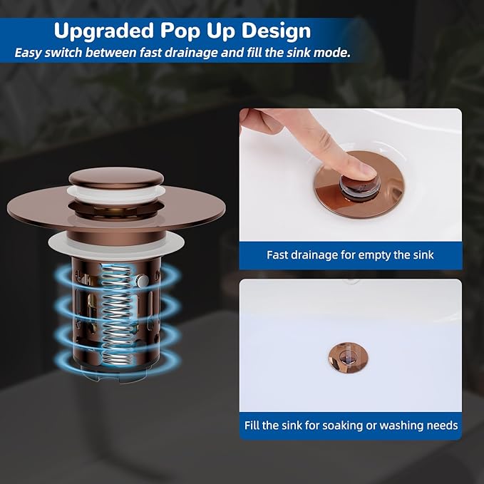 Hibbent Upgraded 3 in 1 Bathroom Sink Drain Strainer, Universal Pop Up Stopper - Image 5