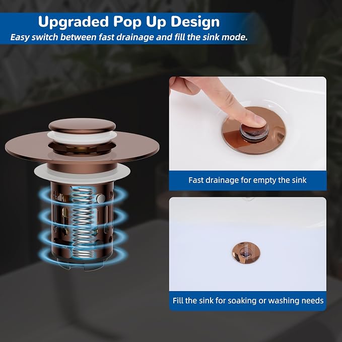 Hibbent 3 Pack 3 in 1 Bathroom Sink Drain Strainer, Universal Pop Up Stopper - Image 5