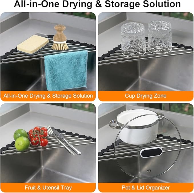 Corner Dish Drying Rack, Kitchen Sink Caddy Sponge Holder, Triangle Over The - Image 5