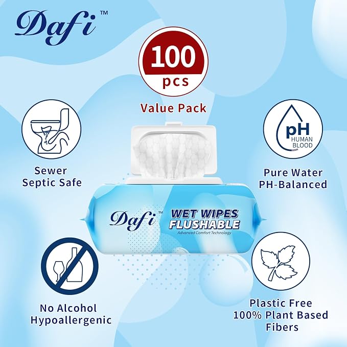 DAFI Flushable Wipes for Adult Wet Wipes, Total 600 Unscented Toilet Wipes - Image 2