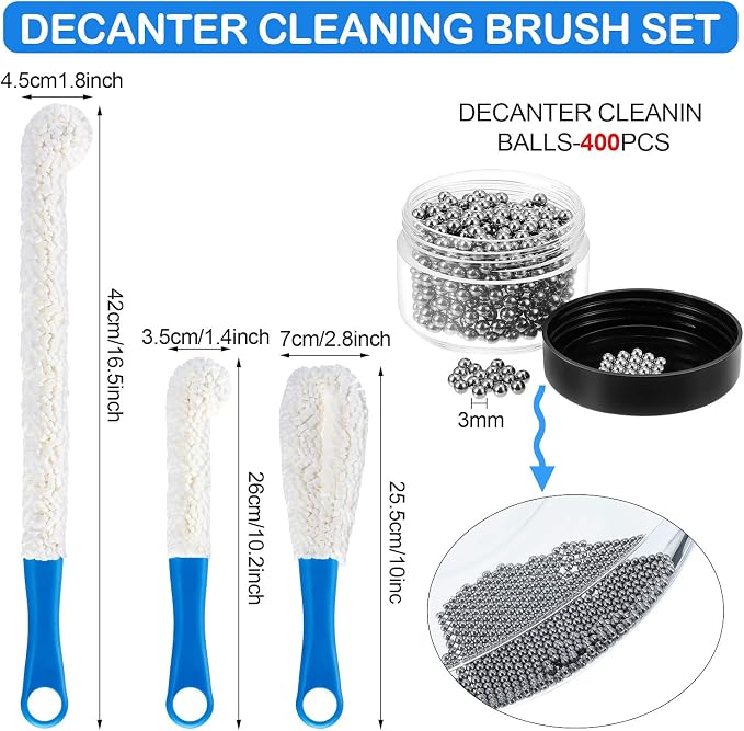 3 Pieces Decanter Cleaning Brush Flexible Bottle Scourer and 400 Pieces - Image 2