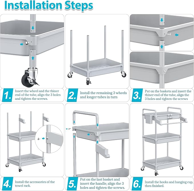 SPACEKEEPER Rolling Storage Cart, 3 Tier Utility Cart Laundry Room Organization - Image 7