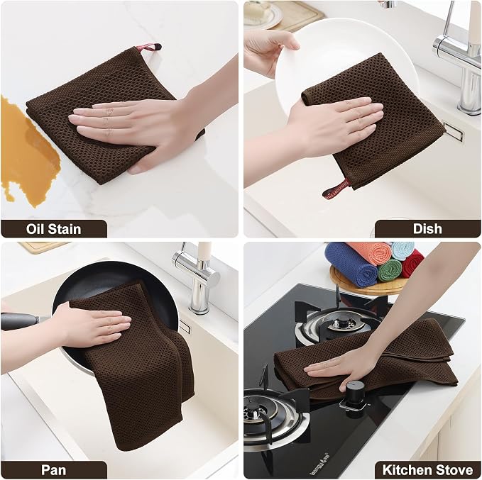 Homaxy 100% Cotton Kitchen Towels and Dishcloths Set, 12 x 12 Inches and 13 x - Image 5