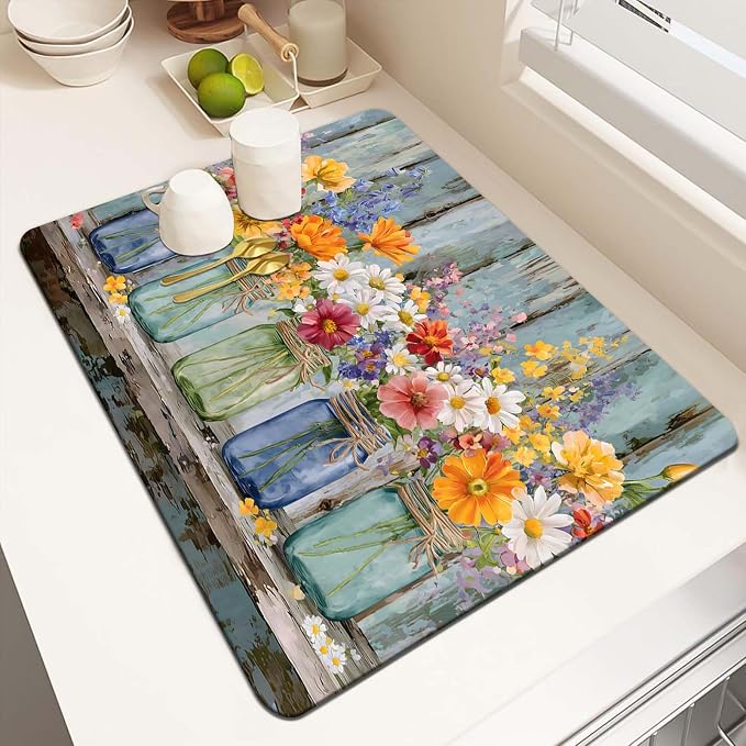 MCALK Floral Vases Dish Drying Mat by MCALK