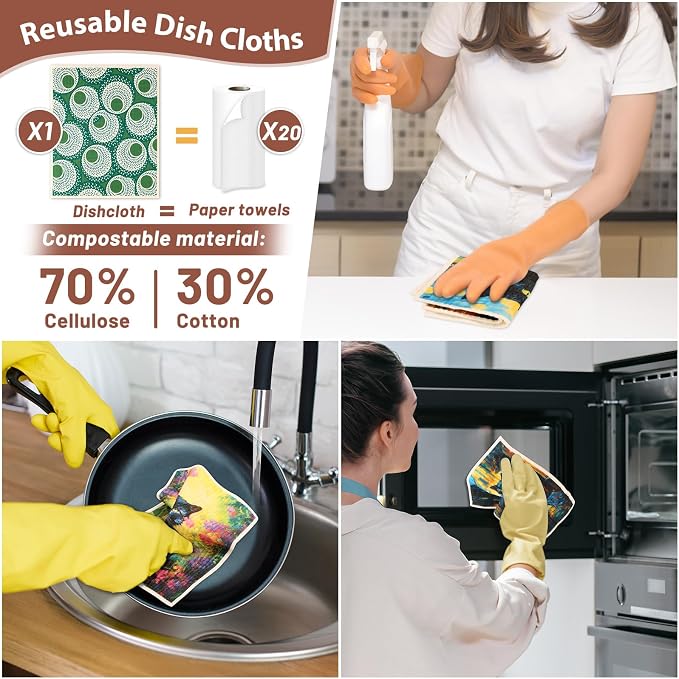 Lucomb 10 Pack Swedish Dishcloth Cellulose Sponge Cloths Bulk, Reusable - Image 2