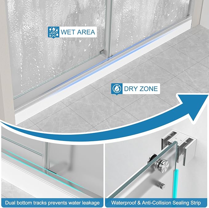 Frameless Shower Door, 56-60" W x 78" H 3/8" Thick Tempered Frosted Glass - Image 7