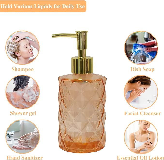 Glass Soap Dispenser with Gold Plastic Pump, 12oz Refillable Liquid Hand Soap - Image 4