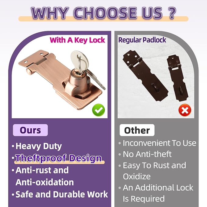 Alise Keyed Hasp Lock, 3 Inch Safety Packlock Clasp Hasp Lock Latch - Image 7
