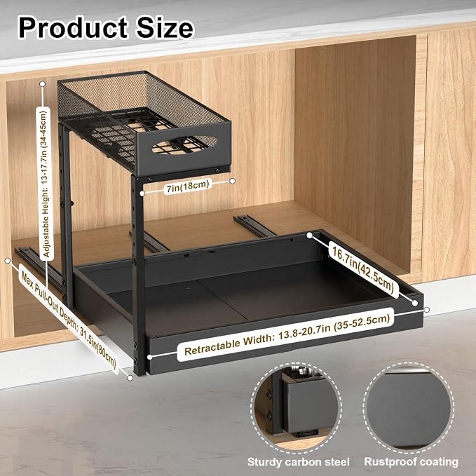 Housolution Under Sink Organizer, 2 Tier Metal Pull Out Under Sink Storage Rack - Image 6