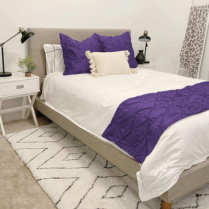 Bed Runner Set - 100% Pure Cotton 800 Thread Count - Luxury 1 Pinch Pleated Bed Runner and 2 Pillow Cover - 3 Piece Pinch Pleated Bed Runner Set Queen, Purple