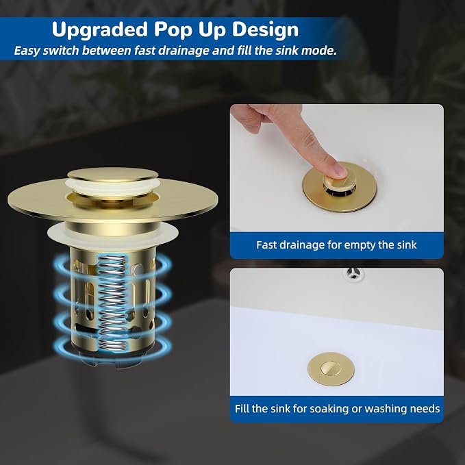 Hibbent 2 Pack Upgraded 3 in 1 Bathroom Sink Drain Strainer, Universal Pop Up - Image 6