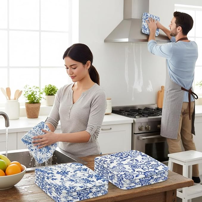 Tinlade 36 Pack Blue and White Floral Reusable Cleaning Cloths Washable Kitchen - Image 5