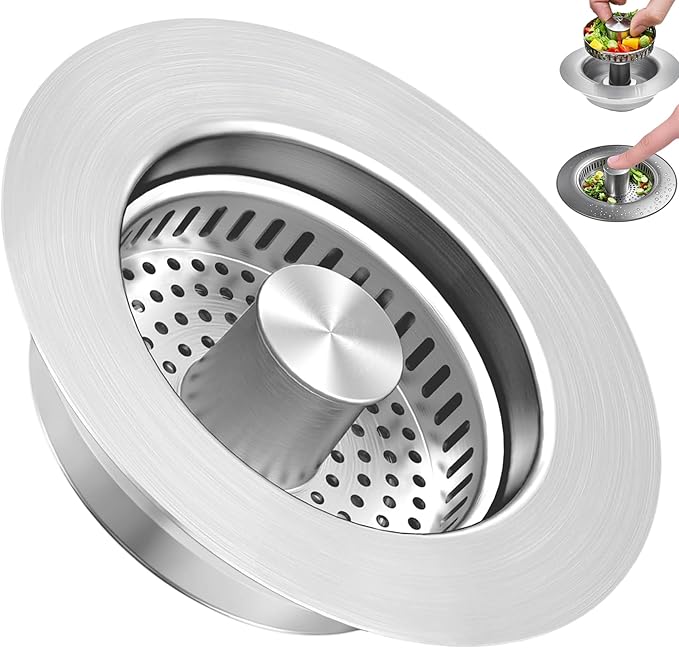 3-in-1 Kitchen Sink Drain Strainer & Stopper, Stainless Steel Food Catcher Plug by Unknown