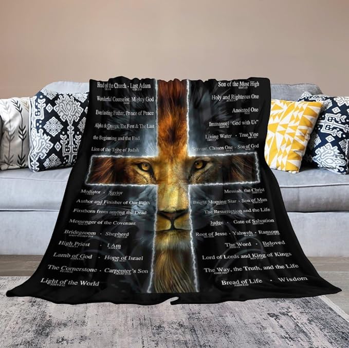 Christian Lion Blanket Scripture Jesus Throw Blanket Christian Gifts for Women Men Religious Blanket for Kids Adults Soft Warm Cozy Fleece Blanket for Couch Sofa Bed 60"x80"