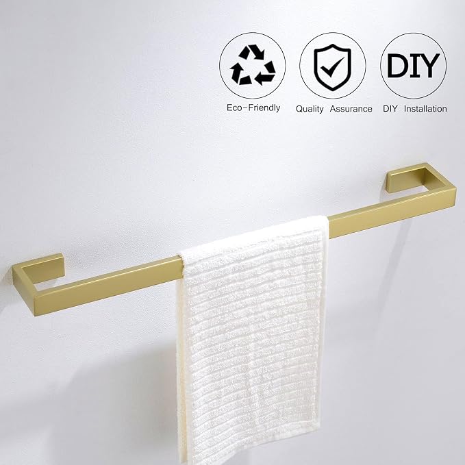 TNOMS Light Gold Towel Bar Set 4 Pieces Bathroom Hardware Set Wall Mounted - Image 2