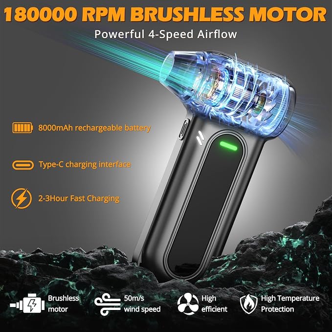 Electric Air Duster Cleaning Tools -180000RPM Super Power Cordless Air Duster - Image 2