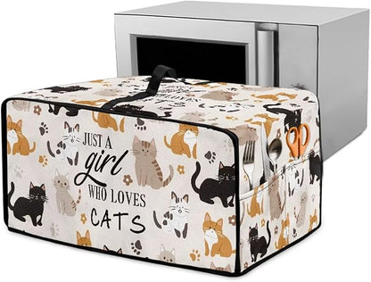 Waterproof Microwave Oven Grill Cover Protector Cartoon Cats Paw Print Foldable Microwave Oven Dust Cover with Storage Bags Just A Girl Print Case Protections for Toaster Oven, M