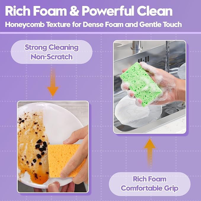 18 Pack Compressed Cellulose Sponges, 6 Color Assorted Kitchen Cleaning Sponges - Image 4