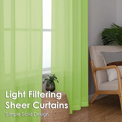 OVZME Sheer Curtains 63 inch Length 2 Panels Set for Bedroom Living Room, Soft Airy Elegant Light Filtering Sheer Curtains, Dual Rod Pocket Window Drapes, Each 42W x 63L Inches, Lime