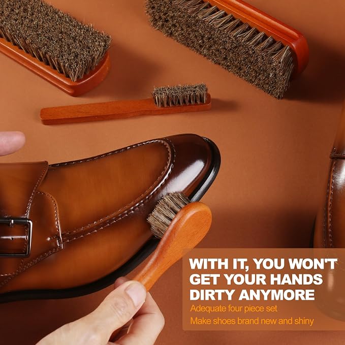 4 Pcs Shoe Brush, Boot Brush, Horse Hair Brush - Image 3