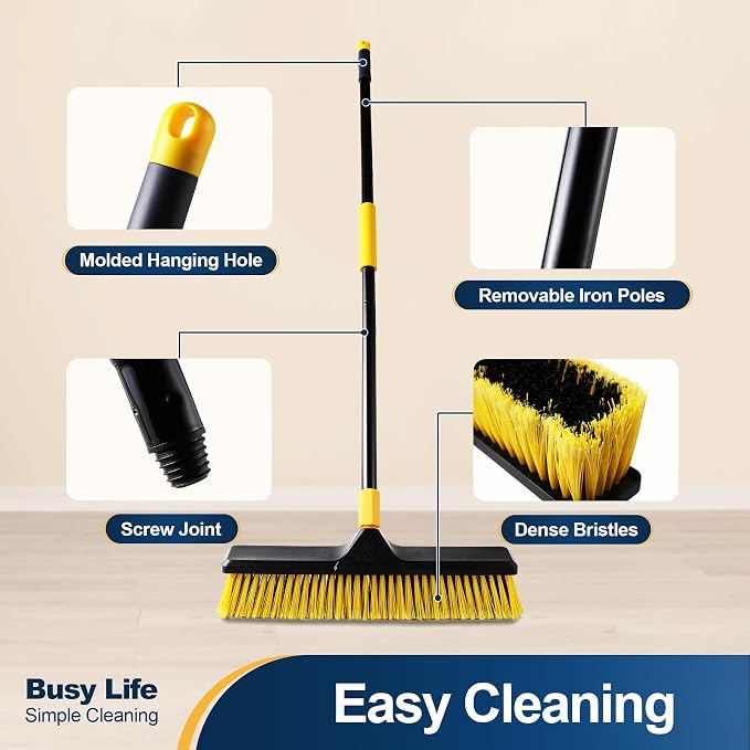 Yocada 18 Inch Push Broom Heavy-Duty Outdoor Commercial Broom Brush Stiff - Image 7
