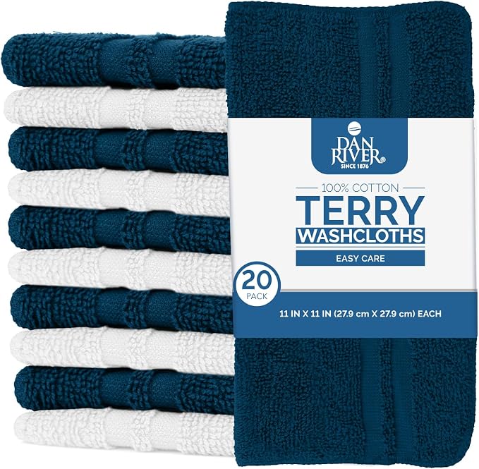 DAN RIVER 100% Cotton Washcloths 20 Pack Premium Quality Face and Body Cloth - Image 2