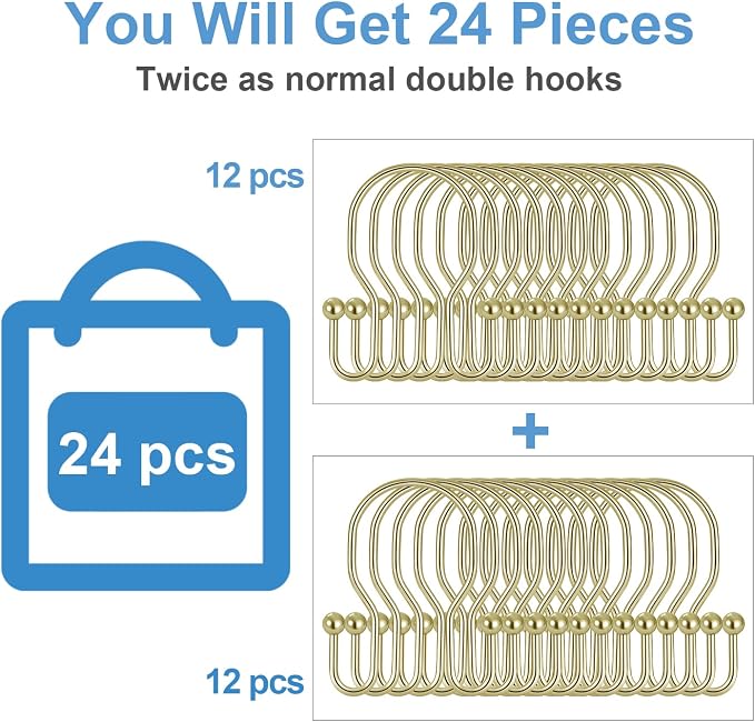 24 Pack Double Shower Curtain Hooks Rings, TENOVEL Double Sided Shower Curtain - Image 2