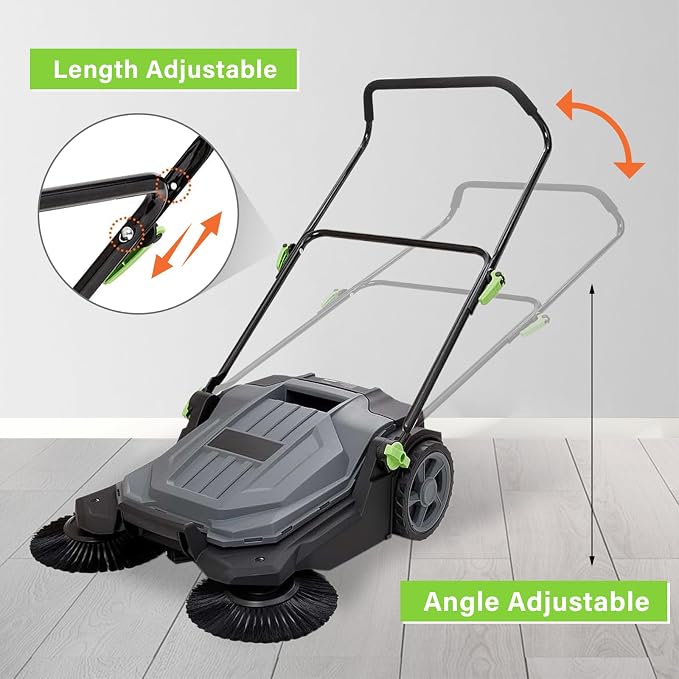 Walk-Behind Hand Push Floor Sweeper, 25.6" Sweeping Width Floor Sweeper Manual - Image 5